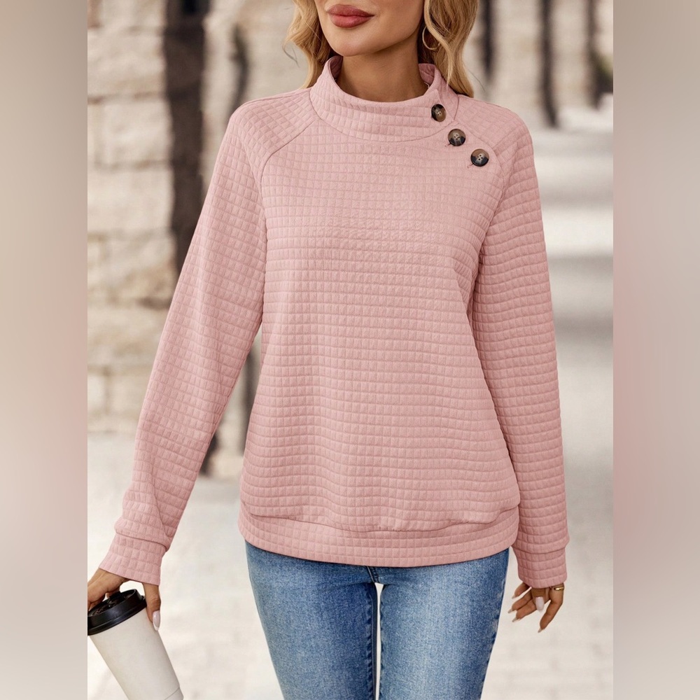 SHEIN Pink Cowl Neck Women's Sweater w/ Waffle Weave Pattern